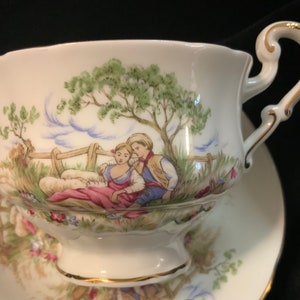 Teacup Cup & Saucer/Royal Standard/England Bone China/Figural Victorian Couple/Landscape/Engagement/Wedding Floral Vase/Vintage 1950s