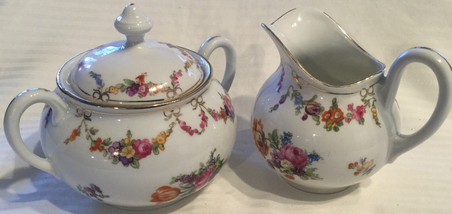 Bavaria Teapot Sugar Creamer Set/pink Floral China/lidded/22k Etsy