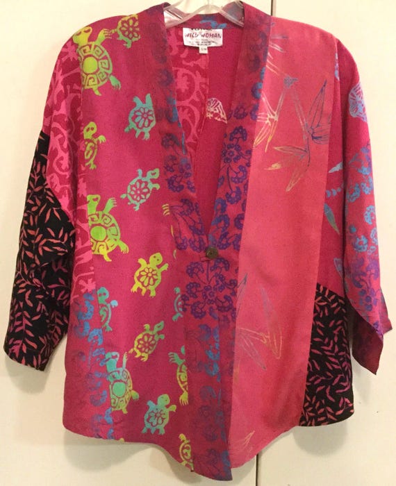 Pink Butterfly Jacket-Shacket-Over Shirt/Patchwor… - image 2