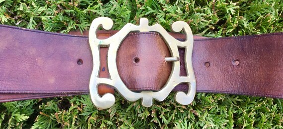 Brass Belt Buckle Leather Belt/Hand-Forged/Handma… - image 3