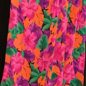 Vintage Pink Floral Maxi Skirt/Hawaiian Print/Fluorescent Neon Hibiscus Flowers/Cotton Gauze Fabric/Elastic-Waist/Woman's Size XL/Vintage image 4