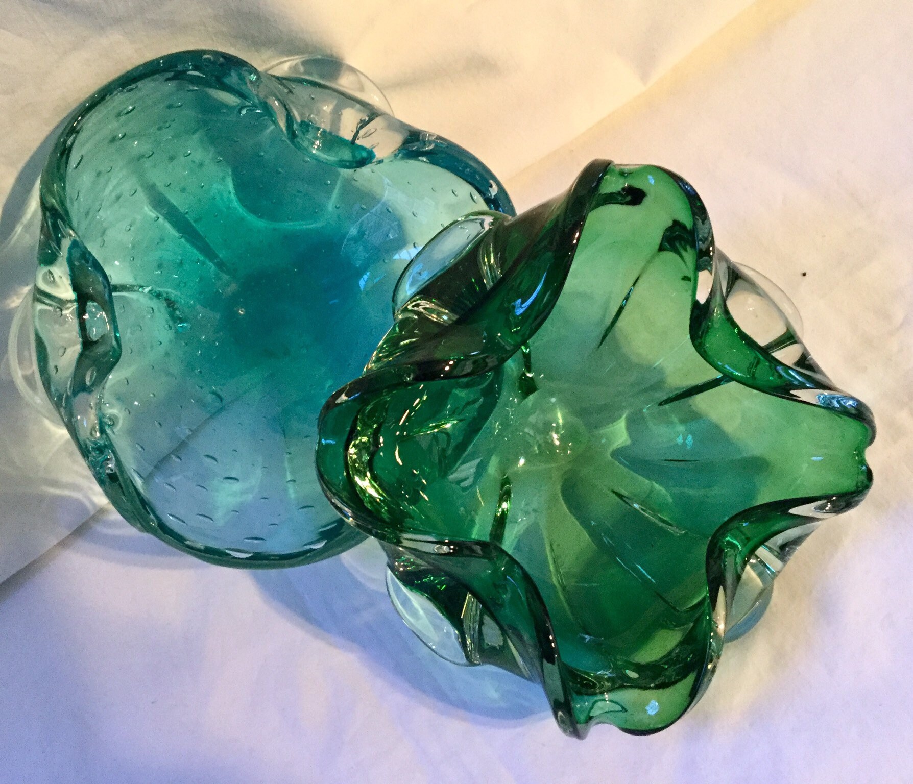 Murano Dish Blown Glass Bowl Pair Floriform Cased Art Etsy