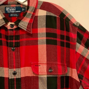 Ralph Lauren Red Plaid Shirt/Matlock/RL Polo Utility Lumberjack Work Shirt/Cotton/Winter/Preppy/Mens Large (chest 52”)Vintage 1990