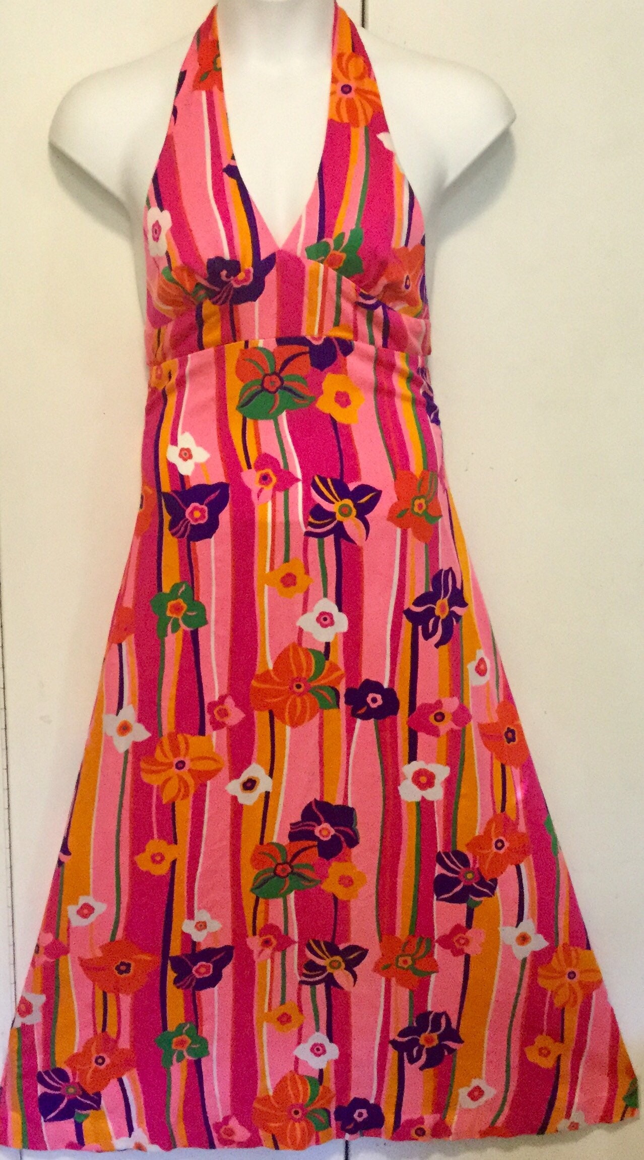 1960-1970 Hawaiian Halter Dress Floral Print Long Pomare | Etsy