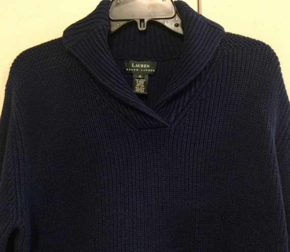 1980s Ralph Lauren Pullover Sweater/Navy Blue Cot… - image 4