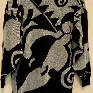80s Black Pullover Sweater/Silver Metallic/Abstract Print/Jonathan Cass/Acrylic/Womans chest 42 Vintage 1970-1980s image 2