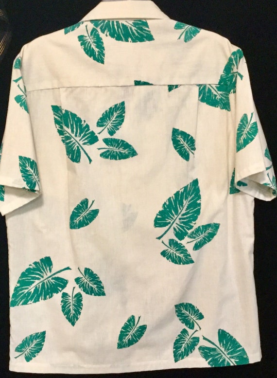 Barkcloth Hawaiian Shirt “Andrade” Tropical Leaf … - image 5