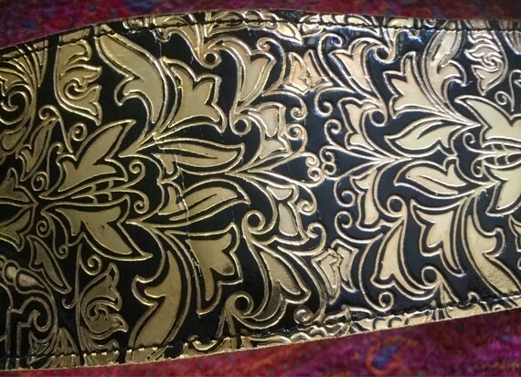 Black Italian Florentine Leather Belt/Embossed/To… - image 8