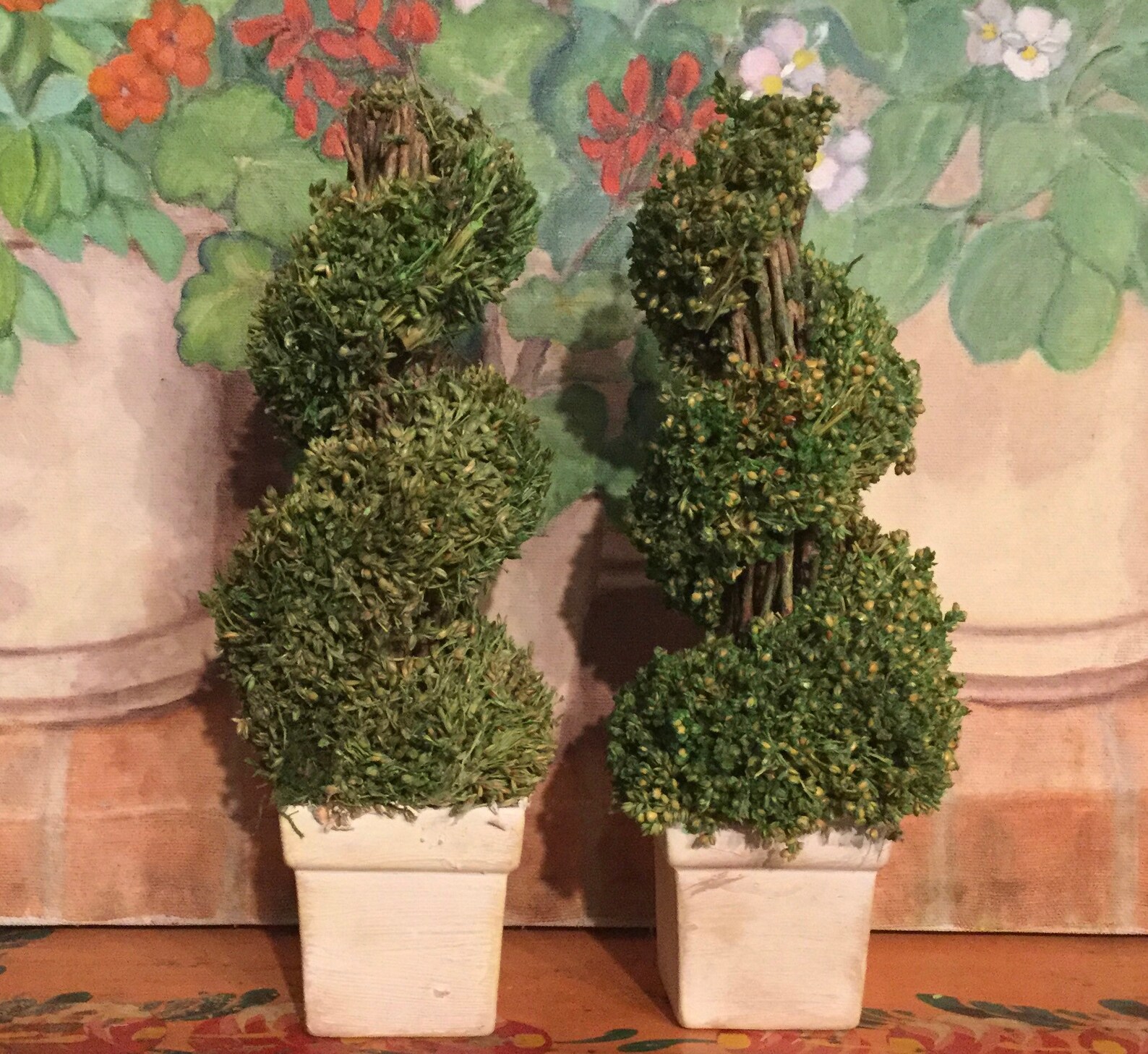 Mini Faux Topiary Trees Pair Christmas Tree Green Spiral Twig Etsy