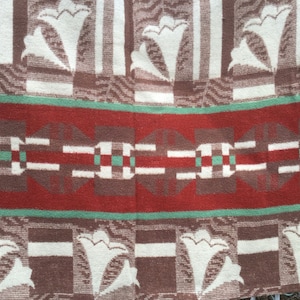 1940 Floral Blanket/Esmond Warmspun/Brown Lily Flower Geometric Reverse Print/Canadian Beacon Full Bed Cover/Art Deco/Large 72x144”/Vintage