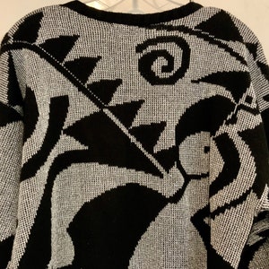 80s Black Pullover Sweater/Silver Metallic/Abstract Print/Jonathan Cass/Acrylic/Womans chest 42 Vintage 1970-1980s image 6
