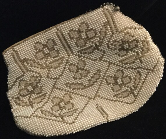 1930s Floral Czech Beaded Coin Purse-Evening Bag/… - image 2