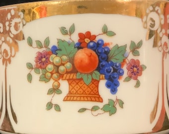 Demitasse Cup-Teacup/Cup & Saucer/Germany Souvenir/Porcelain China/Fruit Basket/22Kt Gold Trim/Small/Vintage