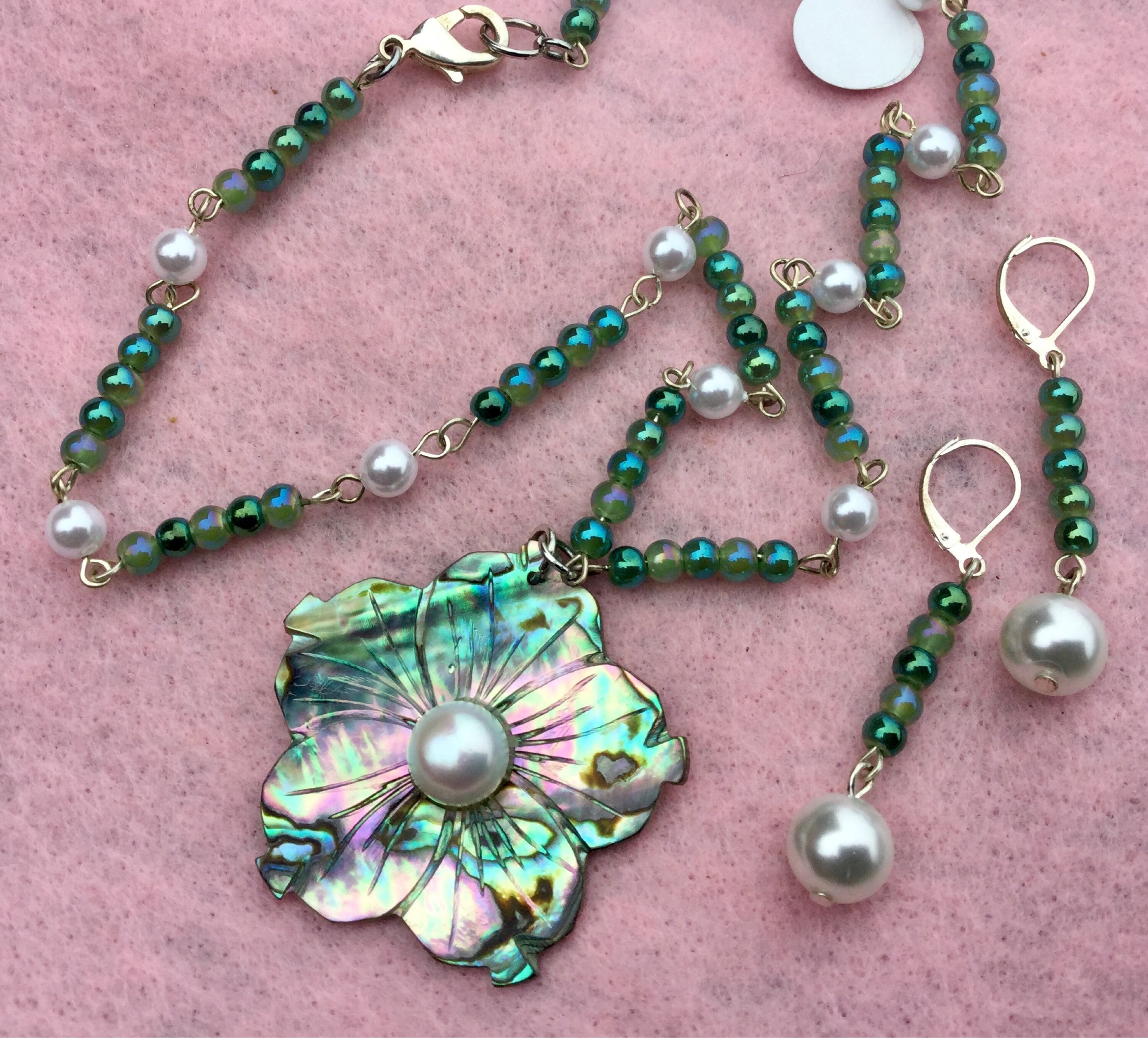 Abalone Shell Necklace Pendant & Earrings Carved Seashell Etsy