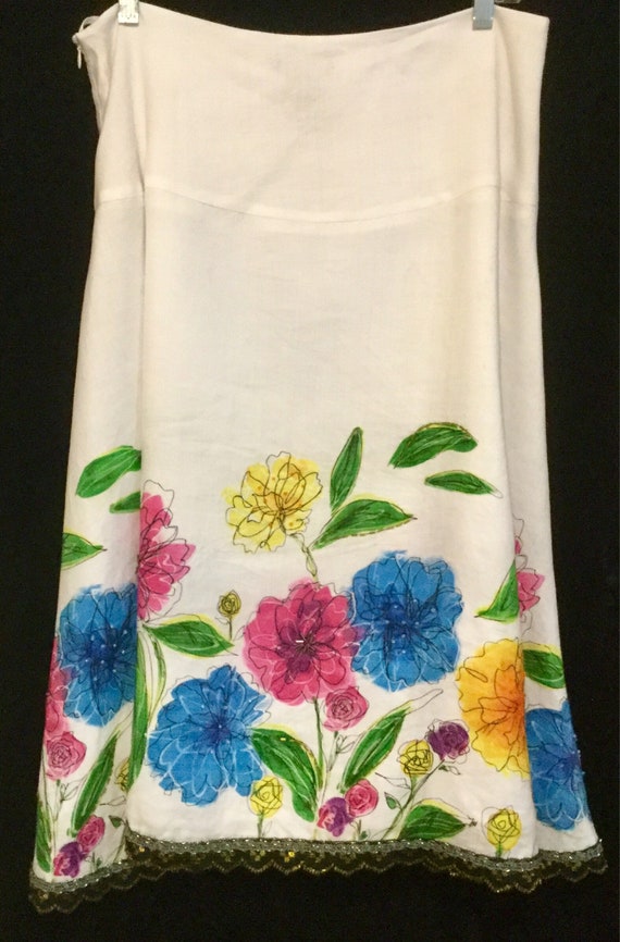 Floral Print Skirt/Beaded/A-Line Midi/Multicolor … - image 5