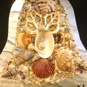 Key Rack-Holder Wall Hook/Shell Art Souvenir/Lucite/Coastal Beach Decor/6 Key Hooks/Handmade/Vintage Mid Century 1960s