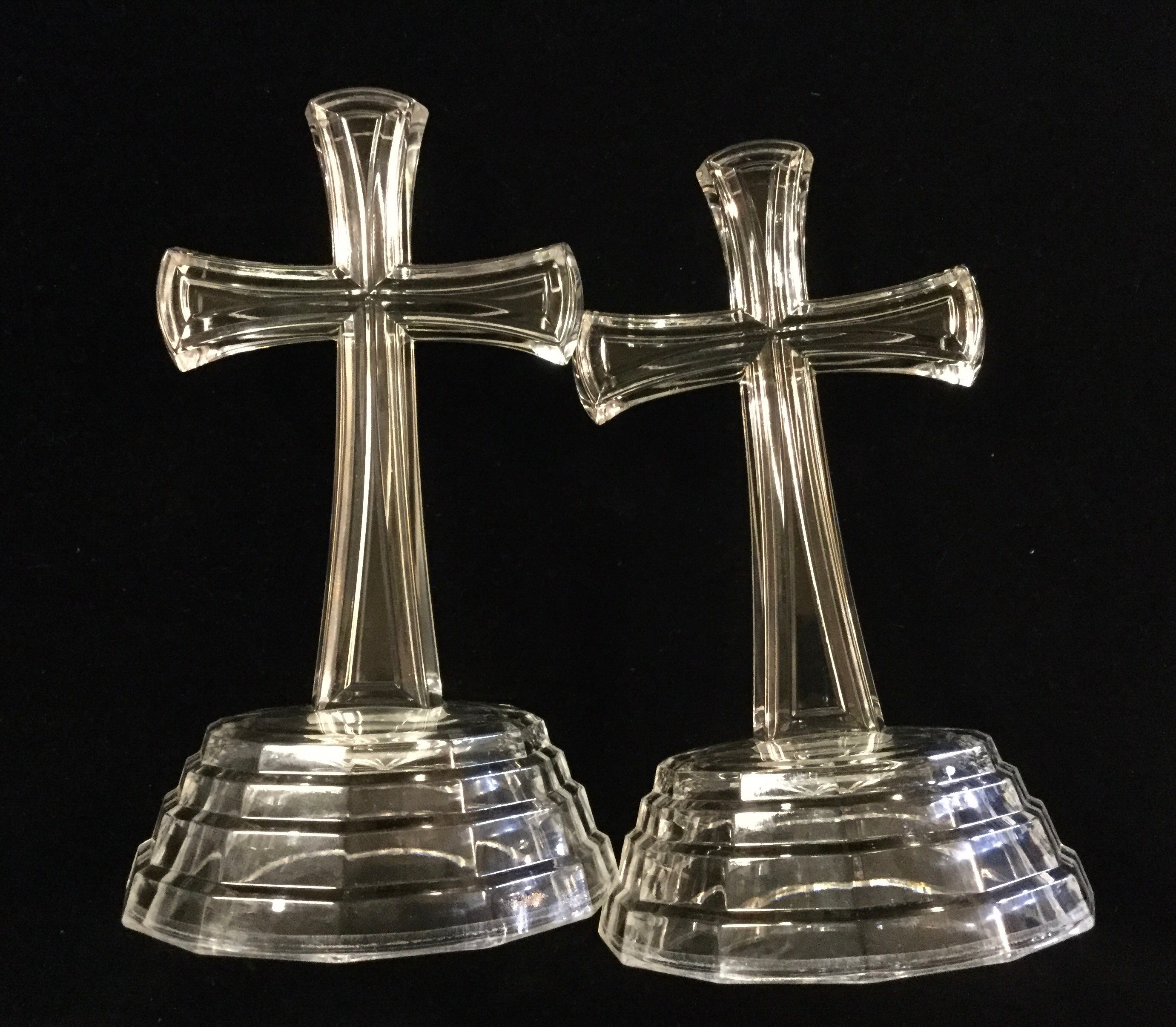 Vintage Clear Glass Crucifix Religious Lead Crystal Cross Pair Etsy