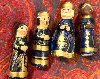 Nativity Figurine Set/Christmas Decor/Virgin Mary & 3 Wise Men/Mexico Souvenir/Clay/Small 3.5”/Hand-Painted/4 Piece/Handmade/Vintage