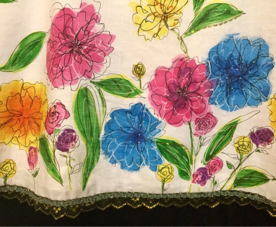Floral Print Skirt/Beaded/A-Line Midi/Multicolor … - image 2