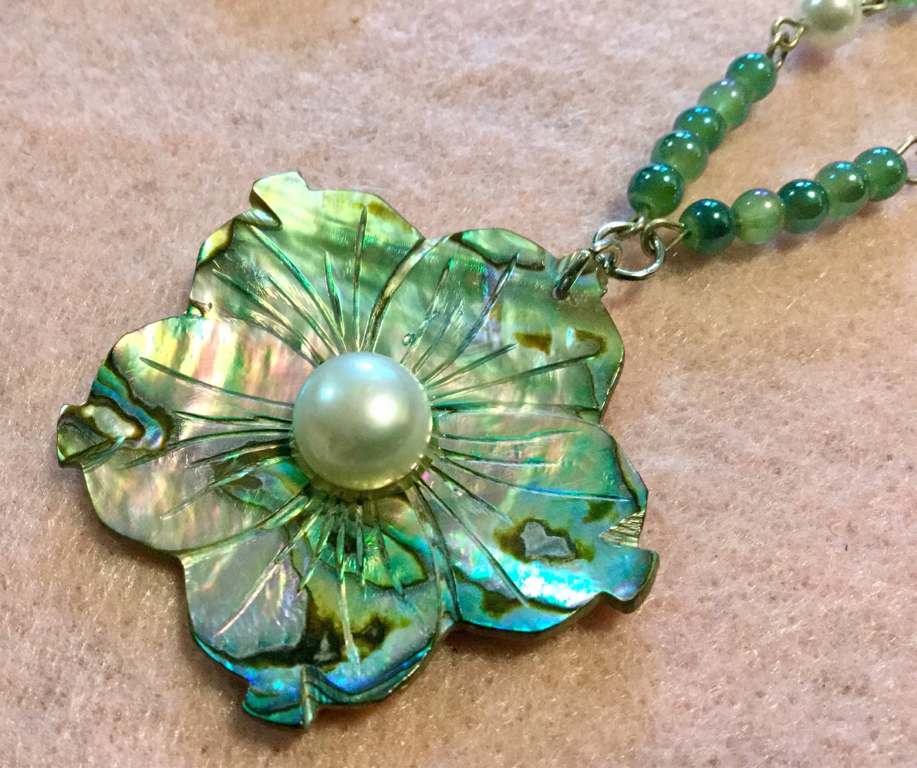 Abalone Shell Necklace Pendant & Earrings Carved Seashell Etsy