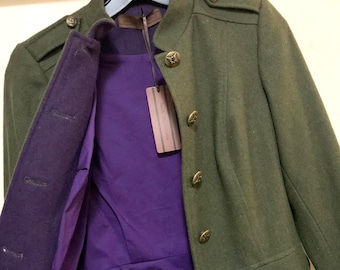 Military Jacket Blazer Coat/Button Up/Army Green/Fitted/Epaulettes/“Dark Chocolate”/Woman Size Small/Vintage Y2K