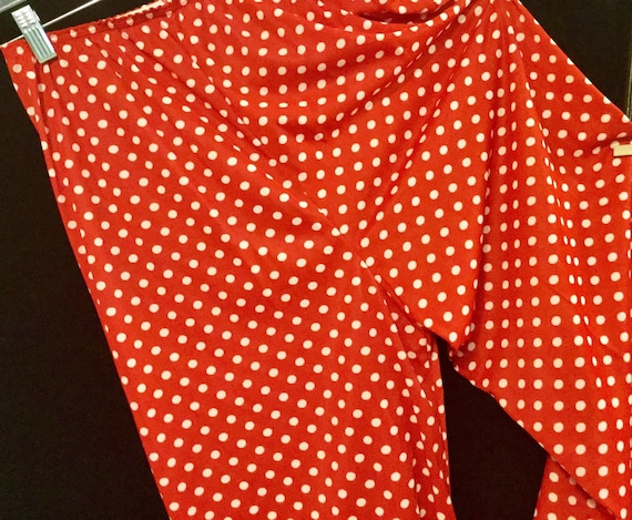 Pants-Slacks-Trousers/Red Polka Dot Print/Wide Leg/Dutchmaid/Polyester/High-Rise/Elastic Waist/Pull On/Woman’s Size 15/Vintage 1970