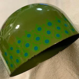 Merrill Ames VEFA Enamelware Bowl/Lollipop Pattern/Green+Blue/West Germany/Large 8”W x 5 1/8”H/Vintage Mid Century 1950