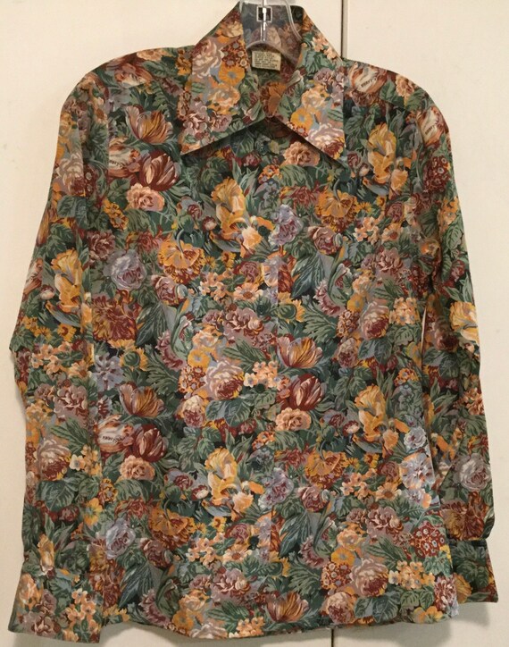 1970s Floral Print Blouse/Polyester/Dagger Collar… - image 4
