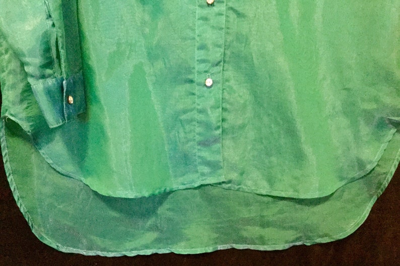 Green Metallic Blouse/shirt/top Sheer Chiffon Long Sleeve Etsy