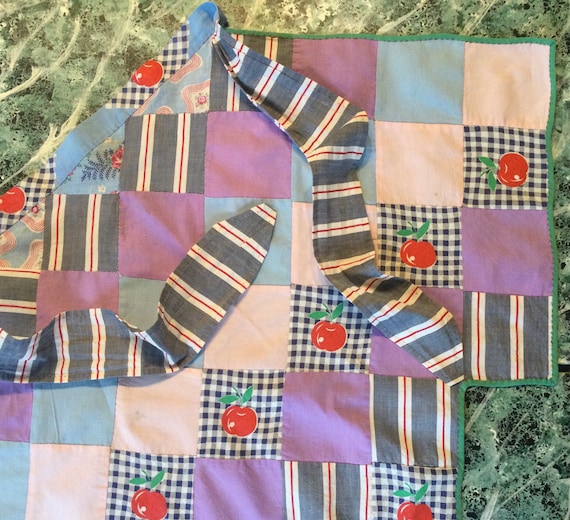 Half Apron/Patchwork Print/Red Apple Fruit/Purple… - image 2