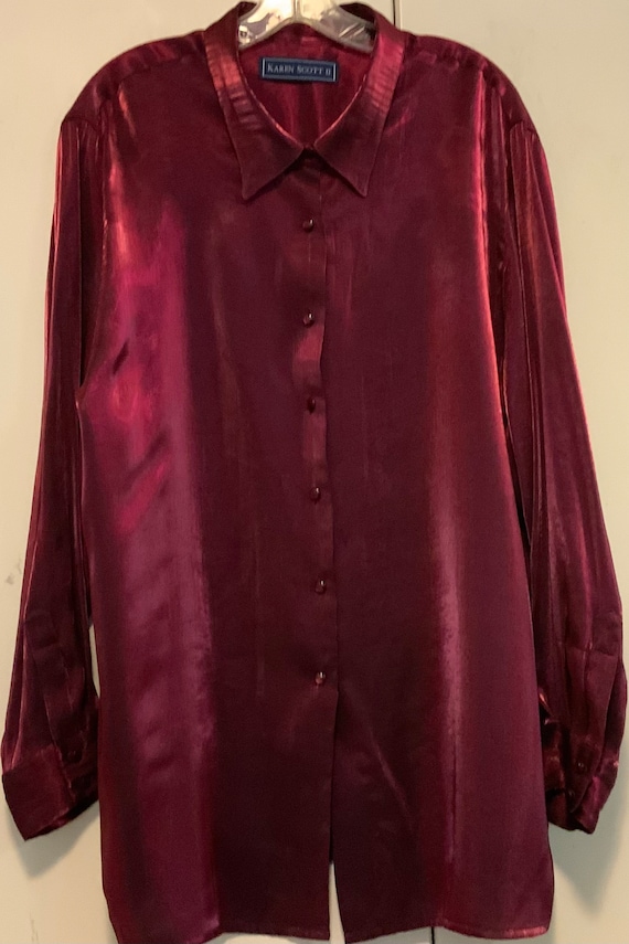 Purple Metallic Blouse-Shirt-Top/Button Up/Long S… - image 2