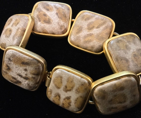 1980s “Dauplaise” Leopard Bracelet/Faux Leather A… - image 3