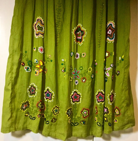 Floral Beaded Skirt/Green Midi Skirt/Embroidered … - image 3