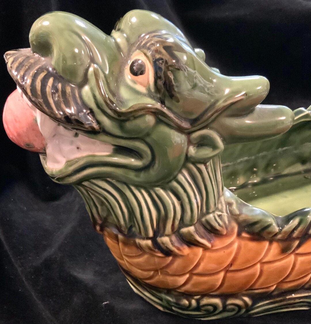 Chinese Zodiac Dragon TV Planter/double Head/green Ceramic