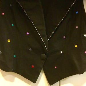 1980 Woman’s Black Vest/Beaded Disco Vest/Rhinestones & Studs/Bedazzled-Bejeweled/Cotton Jersey Fabric/Size Small-Medium (chest 36”)Vintage