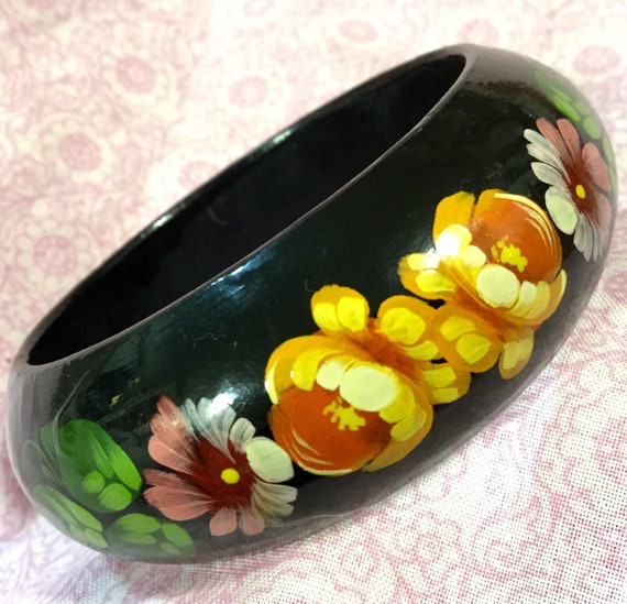 Russian Tole Floral Bangle Bracelet Souvenir/Poli… - image 3