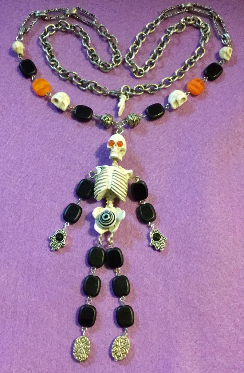 Halloween Skeleton Pendant Necklace & Earrings/skull Beaded Tassel/long