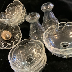 Chandelier Lighting Parts & Pieces Replacement/Star Cut-Glass Crystal Bobeche Cup/Chimney Globe/11 Piece SET/Vintage