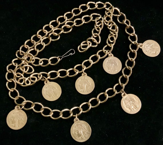 Coin Chain Belt/multi Charm/french/republique Francaise/gold  display picture 3