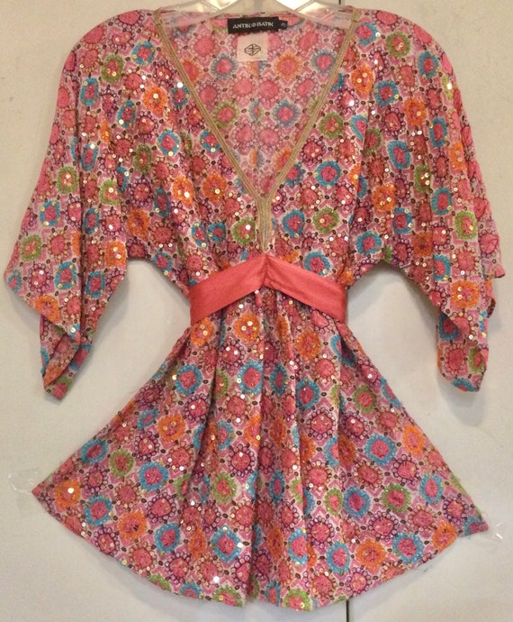 ANTIK BATIK Blouse-Tunic-Top/Pink Silk/Embroidere… - image 3