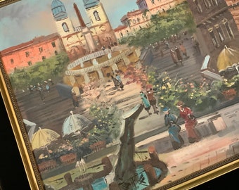 Vtg Italy Oil Painting/Rome CityScape/Spanish Steps/Signed Original Art/Impressionist/Framed/Large 21x29”/Vintage 1950s