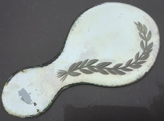 Hand Mirror-Dresser Mirror/Vanity Mirror/Etched Glass/Beveled/Floral & Leaf Design/Vintage