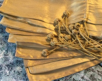 SALE—-Large Gold Gift Bag/Metallic Fabric/Draw-String/Formal Storage or Chair Cover/Wedding-Christmas/India/11pc SET/19” Square/Vintage 1990