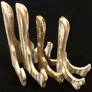 Plate Stand/Plate Holder/Plate Display/Gold & White Wood/Folding/Tabletop/Formal/India//Small 8-9”/4 Piece Set/Vintage 1990s