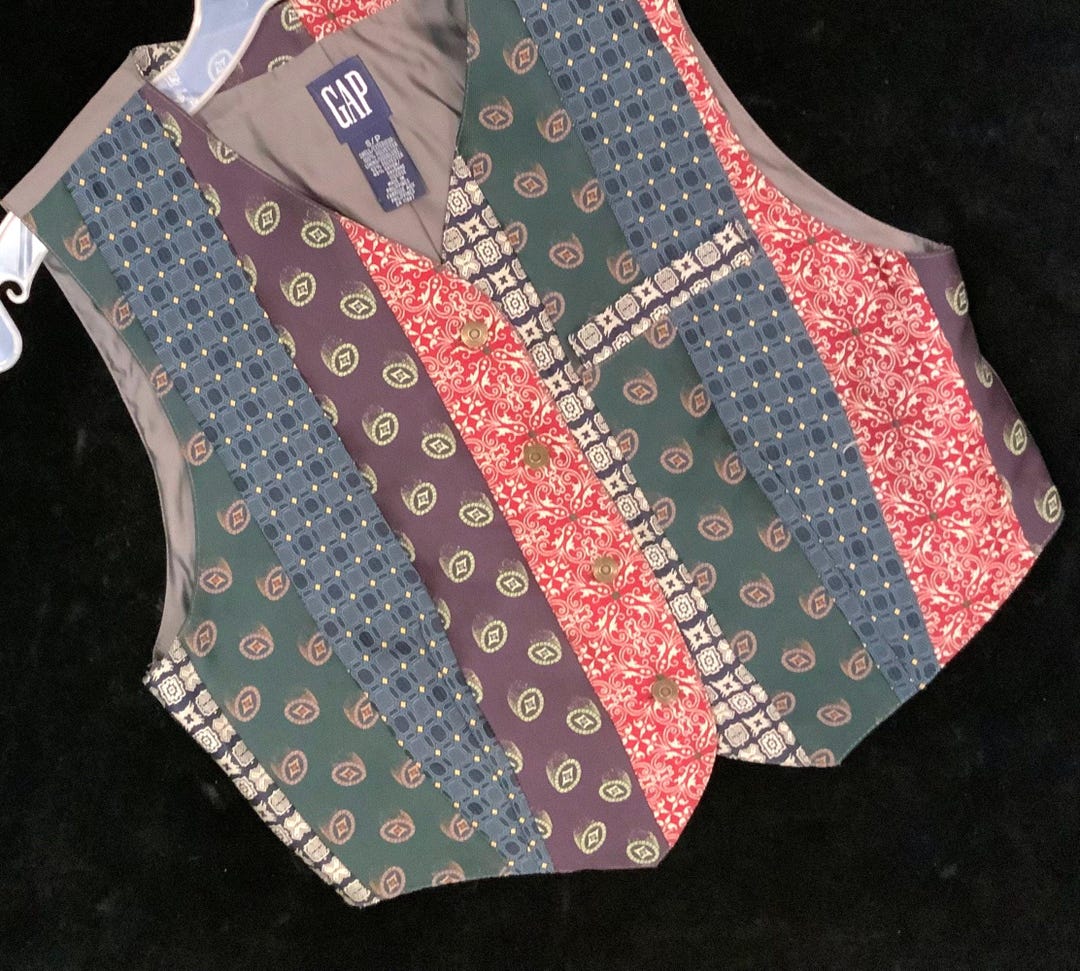 Quilted Vest/patchwork Necktie-style Striped Panel Print/gap 