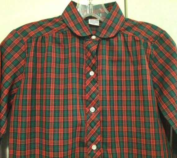 1960 Red Plaid Blouse-Shirt-Top/Shirt Sport/Peter… - image 4