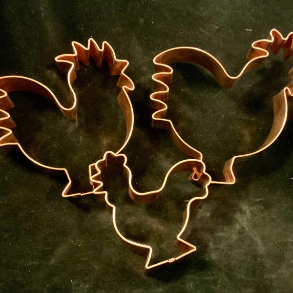 Copper Cookie Cutter/Rooster Chicken Farm Animal/Kitchen Cookware/Farmhouse Decor/Small+Medium+Large 3 Piece SET/Used/Vintage