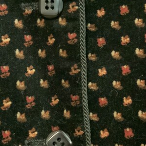 Black Velvet Vest-Waistcoat/Brown Flower Print/“Panther”/Woman Size 9-10 (chest 34”) Vintage 1980s
