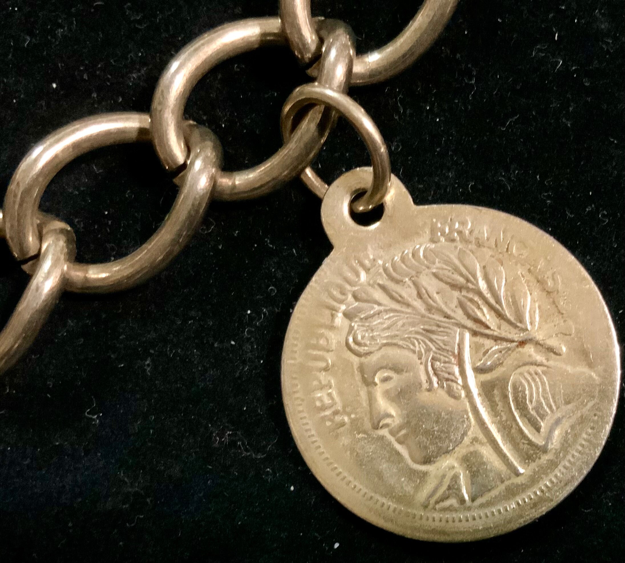Coin Chain Belt/multi Charm/french/republique Francaise/gold 