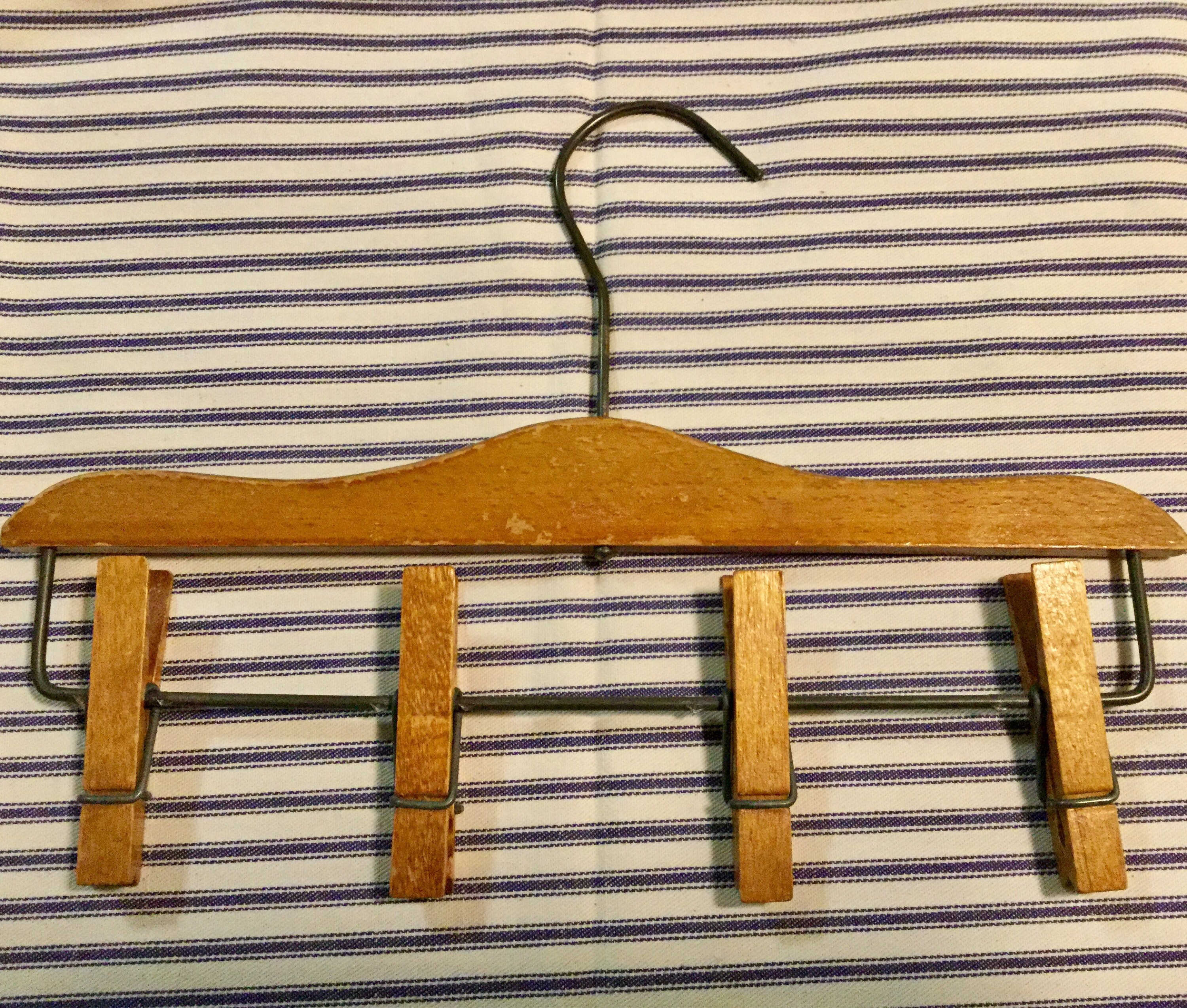 1950s Wood Coat Hanger Clothes Pin Clips Closet Hook Rack Etsy